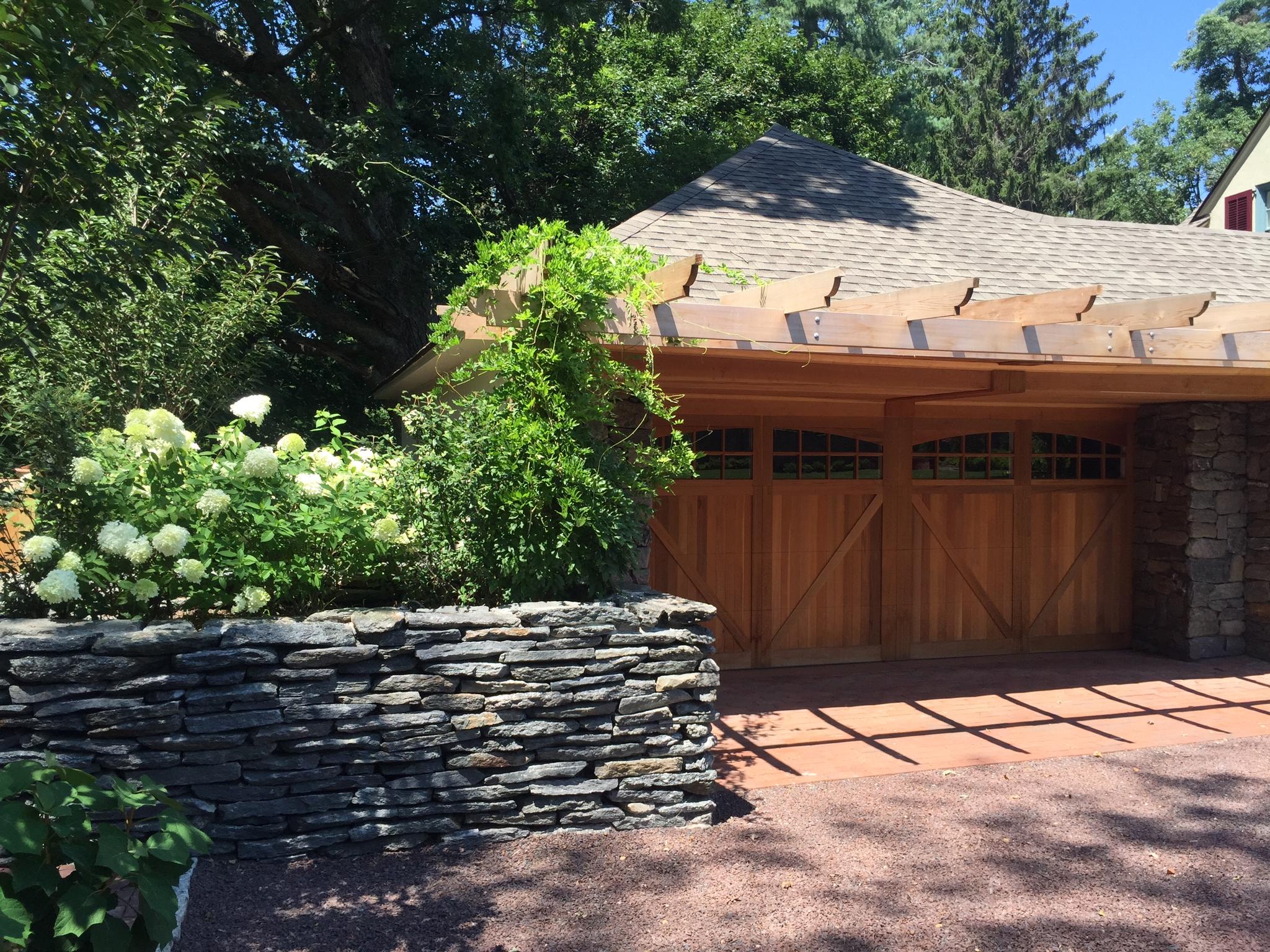 Wissahickon Schist Stone Wall, Cedar Arbor